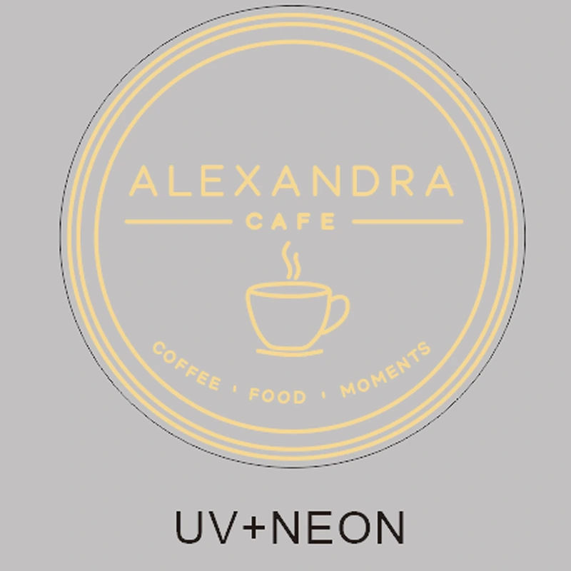 Plan technique du néon Alexandra Café : tube LED, impression UV et support