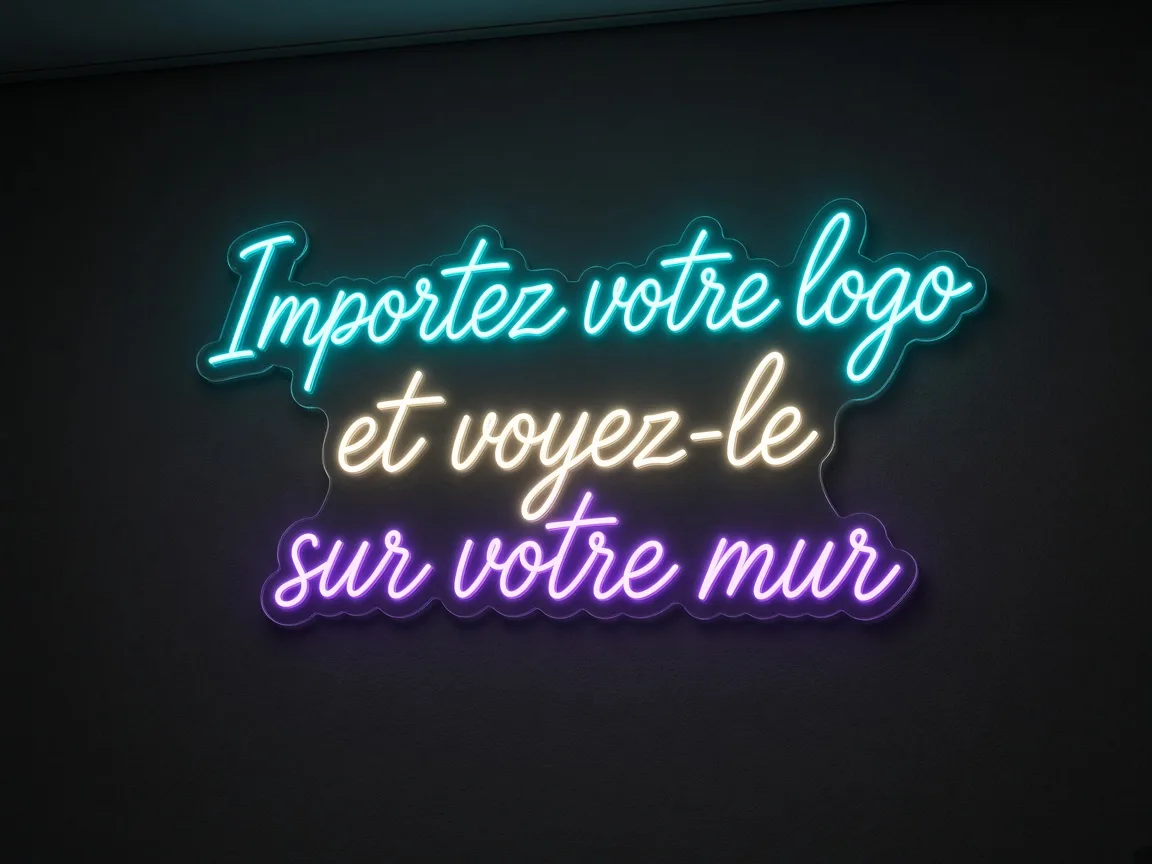 Néon allumé : Importez votre logo et voyez-le sur votre mur