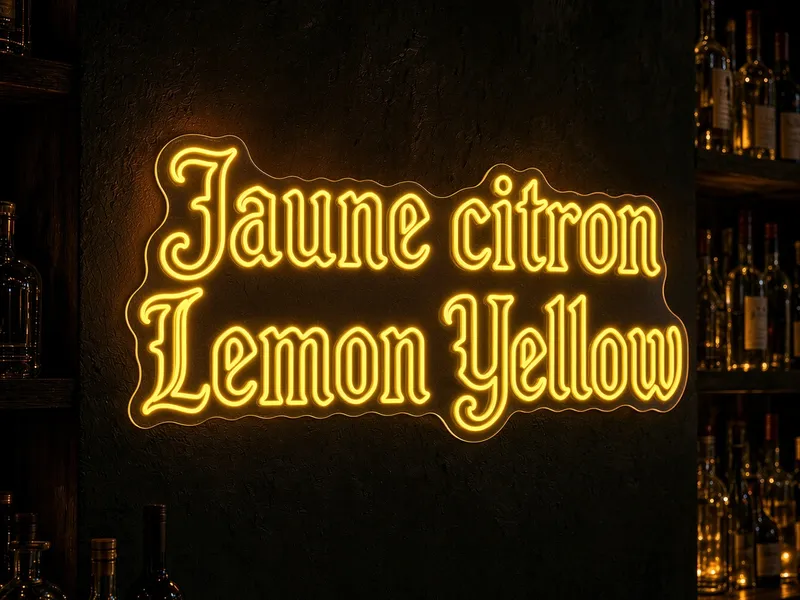 Neón LED amarillo limón de Helioneon: tono ácido para decorar la pared de una coctelería, tubo de silicona flexible