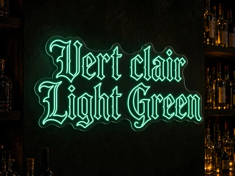 Neón LED verde claro de Helioneon: letras menta luminosas para coctelería, tubo de silicona de 6 mm sobre placa transparente