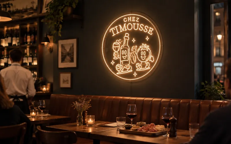 Επιγραφή LED neon κατά παραγγελία Chez Timousse στον χώρο