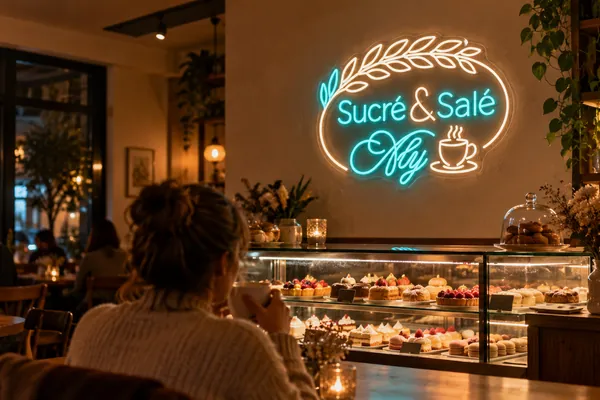 Insegna neon LED su misura Sucré & Salé Aly in ambiente