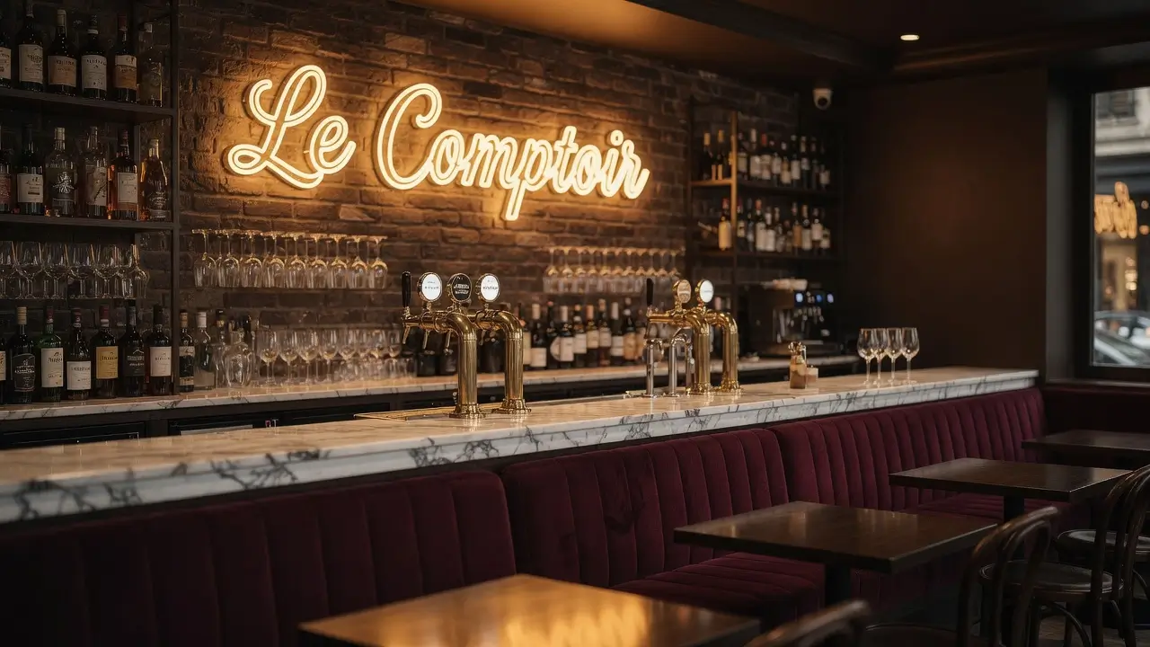 Néon LED sur mesure Restaurant Le Comptoir Paris Helioneon