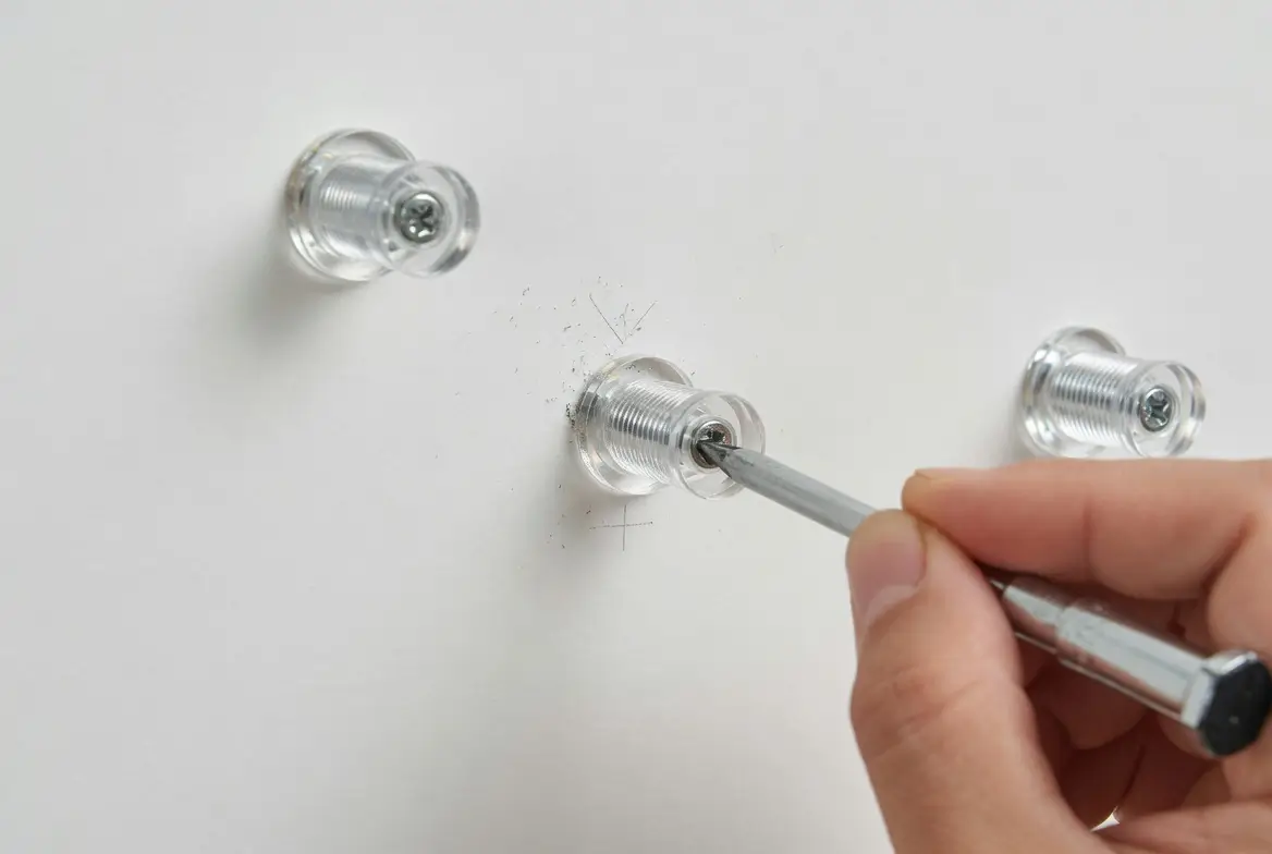 Installation des entretoises transparentes dans le mur pour creer effet flottant du neon LED