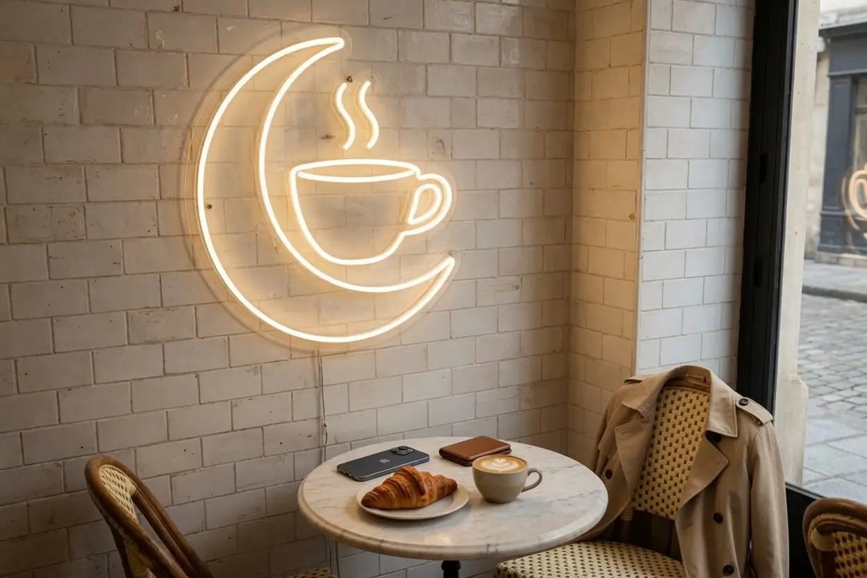 Café Luna — néon croissant de lune