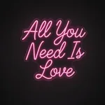 Néon LED All You Need Is Love rose, sur plaque en acrylique transparent découpée à la forme