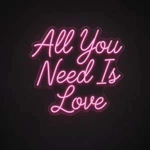 Néon LED All You Need Is Love rose, sur plaque en acrylique transparent découpée à la forme