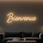 Néon LED Bienvenue allumé, mis en situation dans un intérieur