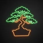 Néon LED Bonsai Tree vert et orange, sur plaque en acrylique transparent découpée à la forme