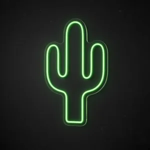 Néon LED Cactus vert, sur plaque en acrylique transparent découpée à la forme