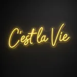 Néon LED C'est la Vie jaune chaud, sur plaque en acrylique transparent découpée à la forme