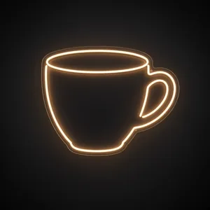 Néon LED Coffee Cup blanc chaud, sur plaque en acrylique transparent découpée à la forme