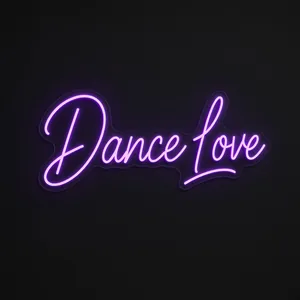 Neon LED Dance Love (fiolet) na przezroczystej płycie akrylowej wyciętej po konturze
