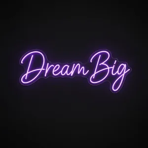 Néon LED Dream Big violet, sur plaque en acrylique transparent découpée à la forme