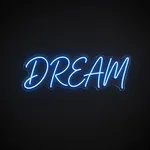Néon LED Dream bleu neon, sur plaque en acrylique transparent découpée à la forme