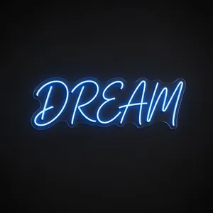Néon LED Dream bleu neon, sur plaque en acrylique transparent découpée à la forme