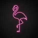 Néon LED Flamingo rose, sur plaque en acrylique transparent découpée à la forme