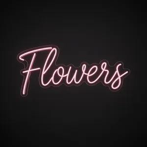 Néon LED Flowers rose, sur plaque en acrylique transparent découpée à la forme