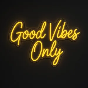 LED-Neonschild Good Vibes Only in Warmgelb auf transparenter, konturgeschnittener Acrylplatte