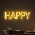 Néon LED Happy allumé, mis en situation dans un intérieur