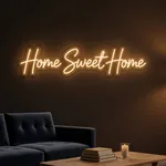 Néon LED Home Sweet Home allumé, mis en situation dans un intérieur