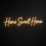 Néon LED Home Sweet Home blanc chaud, sur plaque en acrylique transparent découpée à la forme