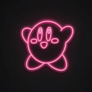 Neon LED Kirby w kolorze różowym na przezroczystej płycie akrylowej wyciętej po konturze