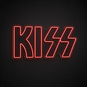 Néon LED Kiss rouge, sur plaque en acrylique transparent découpée à la forme