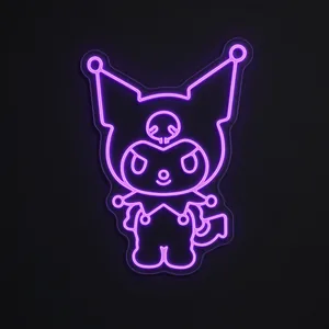 Neon LED Kuromi, kolory: fioletowy i różowy, na przezroczystej płycie akrylowej wyciętej po konturze