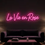 Néon LED La Vie en Rose allumé, mis en situation dans un intérieur