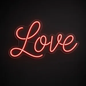 LED-neonbord Love in rood op transparante acrylplaat, op vorm gesneden