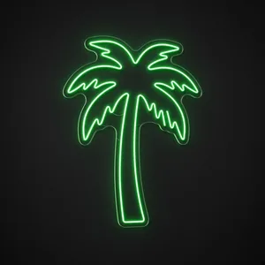 Néon LED Palmier vert, sur plaque en acrylique transparent découpée à la forme