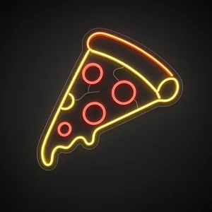 Néon LED Pizza Slice jaune chaud, orange et rouge, sur plaque en acrylique transparent découpée à la forme