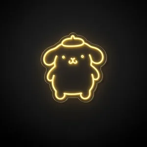 Neon LED Pompompurin w kolorze ciepłym żółtym na przezroczystej, wyciętej po konturze płycie akrylowej