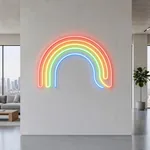 Rainbow LED neon sign switched on in a real interior
