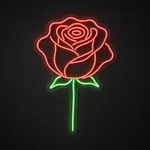 Néon LED Red Rose rouge et vert, sur plaque en acrylique transparent découpée à la forme