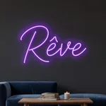 Néon LED Rêve allumé, mis en situation dans un intérieur