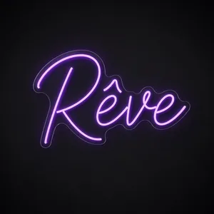 Néon LED Rêve violet, sur plaque en acrylique transparent découpée à la forme