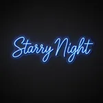 Néon LED Starry Night bleu neon, sur plaque en acrylique transparent découpée à la forme
