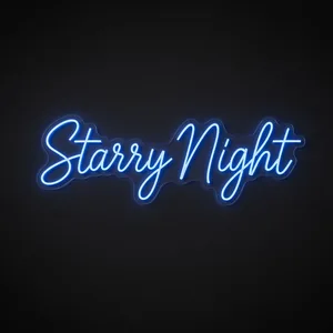 Néon LED Starry Night bleu neon, sur plaque en acrylique transparent découpée à la forme