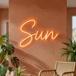 Néon LED Sun allumé, mis en situation dans un intérieur