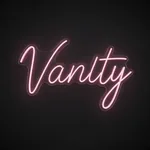 Néon LED Vanity rose, sur plaque en acrylique transparent découpée à la forme