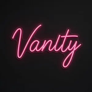 Néon LED Vanity em rosa sobre placa de acrílico transparente recortada