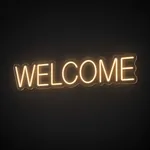 Néon LED Welcome blanc chaud, sur plaque en acrylique transparent découpée à la forme