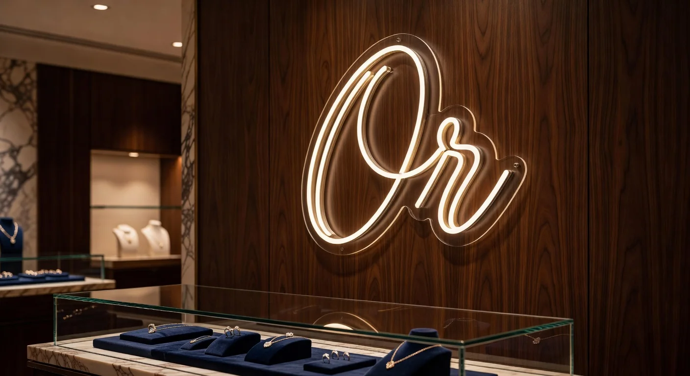 Néon LED sur mesure pour vitrine de bijouterie haut de gamme
