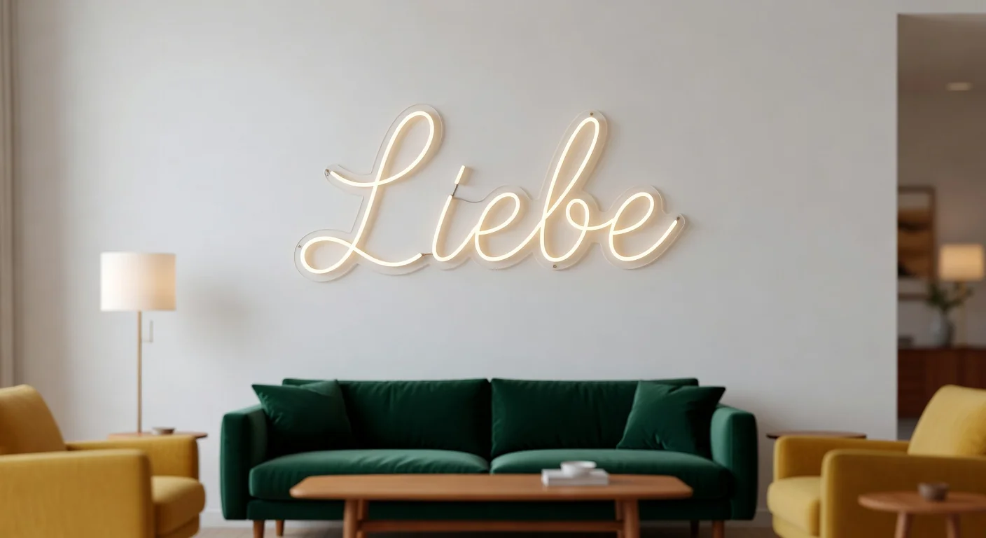 LED Neonschild Liebe richtig dimensioniert auf einer 3m Wand