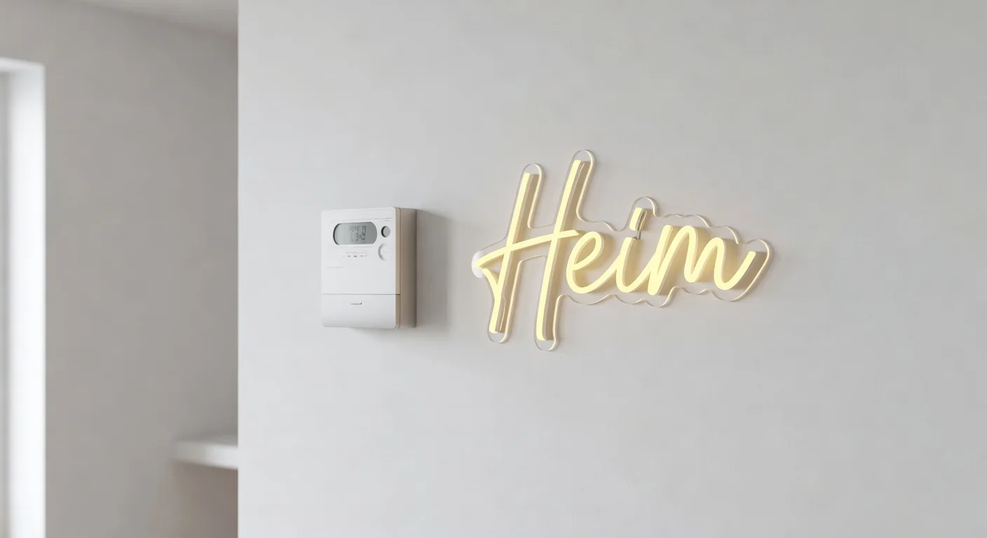 Stromzähler und LED Neonschild Heim in einem deutschen Haus