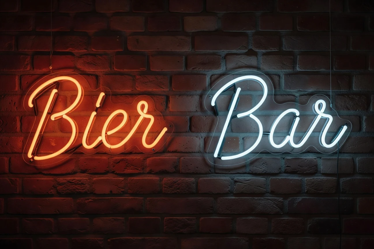 Glas Neon vs LED Neonschild Vergleich in einer Berliner Bar