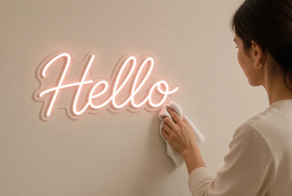 Entretien d'un néon LED avec chiffon sec