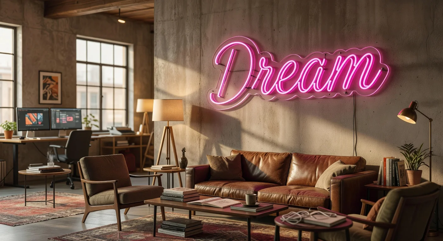 Néon décoratif dans espace coworking créatif